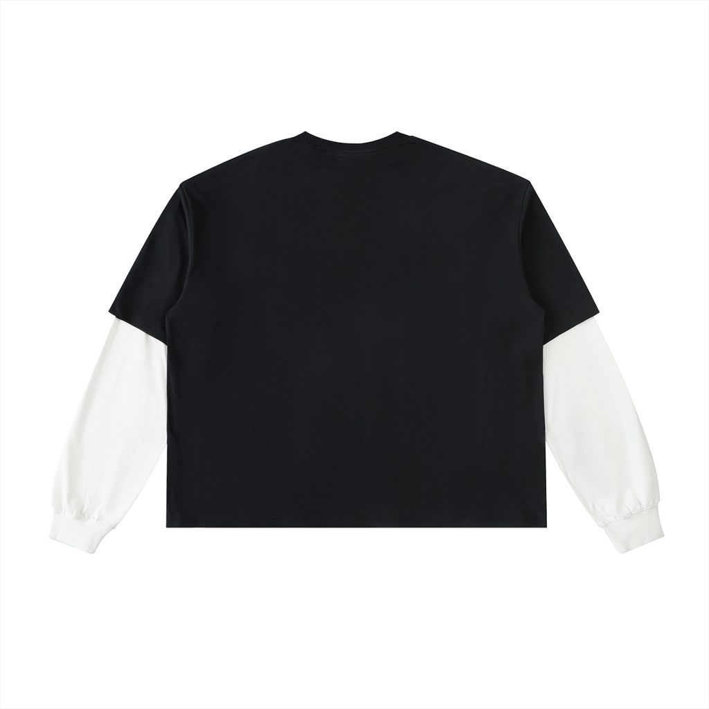 Layered Contrast Sleeve Cotton T-Shirt