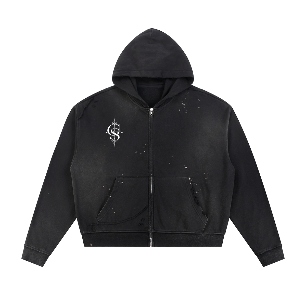 Sun Fade Frayed Raw Edge Fleece Zip Hoodie