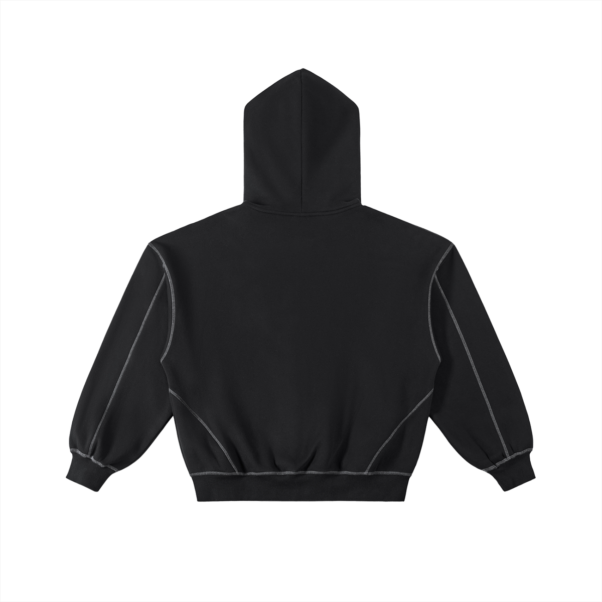 Contrast-Stitched Boxy Fleece Zip Hoodie