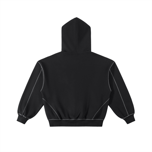 Contrast-Stitched Boxy Fleece Zip Hoodie