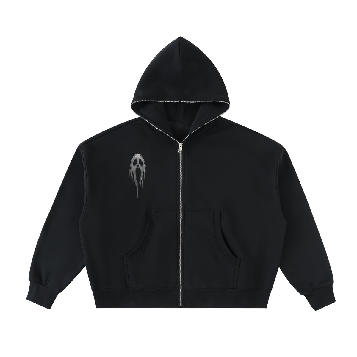 Fleeced Full-Zip Boxy Hoodie