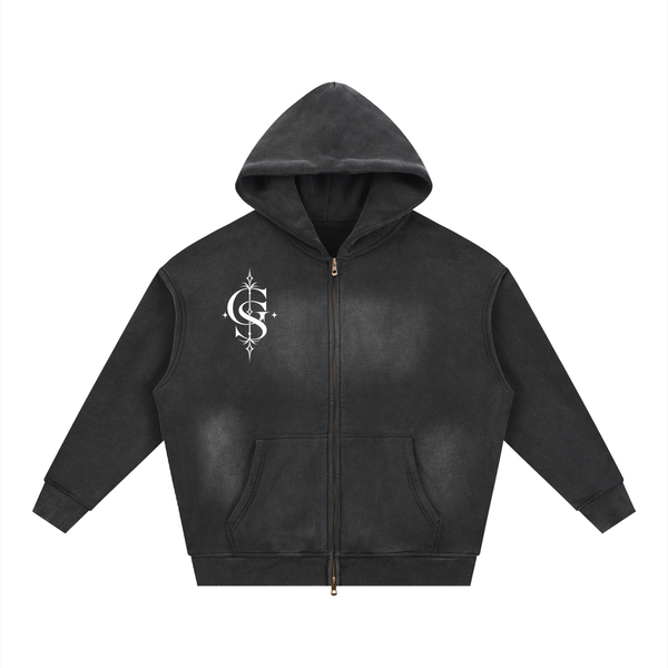 Sunfade Two-way Zipper Boxy Fleece Hoodie